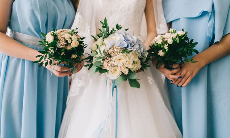 Close up of bouquets at a wedding 